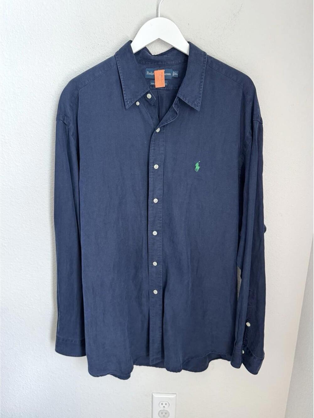 Ralph Lauren Men’s XL Blake Blue Silk Linen Blend Button Down Shirt Long Sleeve